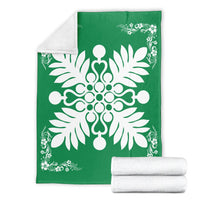 Hawaiian Quilt Maui Plant And Hibiscus Premium Blanket - White Green - AH - Polynesian Pride