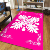 Hawaiian Quilt Maui Plant And Hibiscus Pattern Area Rug - White Pink - AH - Polynesian Pride