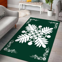 Hawaiian Quilt Maui Plant And Hibiscus Pattern Area Rug - White Sacramento - AH - Polynesian Pride