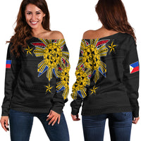 Filipino Off Shoulder Sweater Tribal Black Style LT6 - Polynesian Pride
