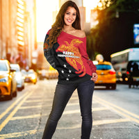 Papua New Guinea Off Shoulder Sweater Independence Day Flag Style LT16 - Polynesian Pride