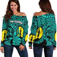 New Caledonia Women's Off Shoulder Sweatshirt Turquoise Color LT6 - Polynesian Pride