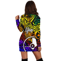 Yap Women Hoodie Dress - Rainbow Polynesian Pattern - Polynesian Pride