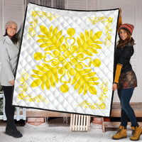 Hawaiian Quilt Maui Plant And Hibiscus Premium Quilt - Yellow White - AH - Polynesian Pride
