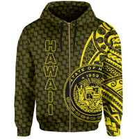 Hawaii Polynesian Zipper Hoodie Yellow Emboss Style - Polynesian Pride