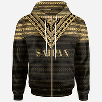 Saipan All Over Zip up Hoodie Gold Version Unisex Black - Polynesian Pride