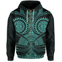 Polynesian Tattoo All Over Print Zip Hoodie Turquoise Unisex Black - Polynesian Pride