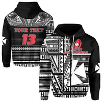 Custom Wallis and Futuna Rugby Zip Hoodie Polynesian Clever Black Custom Text and Number Unisex Black - Polynesian Pride