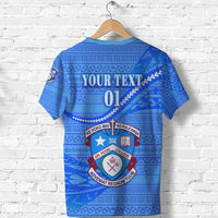 Custom Apifoou College T Shirt Tonga Unique Version Full Blue, Custom Text and Number - Polynesian Pride