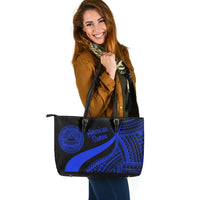 American Samoa Large Leather Tote Bag - Blue Polynesian Tentacle Tribal Pattern - Polynesian Pride