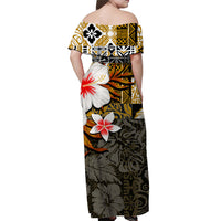 Custom Hawaiian Tribal Hammerhead Shark Tattoo Matching Hawaiian Shirt and Dress with Polynesian Hibiscus Wheat LT6 - Polynesian Pride