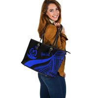 Vanuatu Custom Personalised Large Leather Tote Bag - Blue Polynesian Tentacle Tribal Pattern - Polynesian Pride