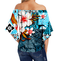 Hawaii Shark Off Shoulder Waist Wrap Top Blue Style LT6 - Polynesian Pride