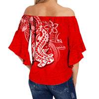 Hawaii Shark Off Shoulder Waist Wrap Top Polynesian Red Style LT6 - Polynesian Pride