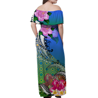 South Sea Islanders Kanakas Hibiscus Polynesia Off Shoulder Long Dress - LT2 - Polynesian Pride