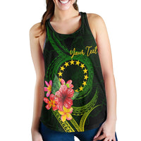 Cook Islands Polynesian Custom Personalised Women's Racerback Tank - Floral With Seal Flag Color - Polynesian Pride