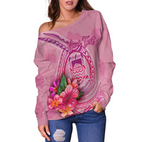 Tuvalu Polynesian Custom Personalised Women's Off Shoulder Sweater - Floral With Seal Pink - Polynesian Pride