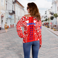 (Custom Personalised) Tuamotu Archipelago Tribal Tattoo Women Off Shoulder Sweater - LT12 - Polynesian Pride