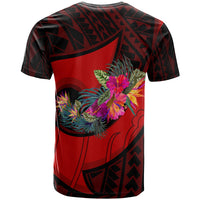 Papua New Guinea T Shirt Polynesian Hook And Hibiscus (Red) - Polynesian Pride
