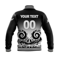 (Custom Personalised) New Zealand Rugby Baseball Jacket - Maori Fern Black style LT6 - Polynesian Pride