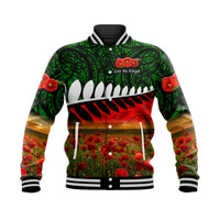 (Custom Personalised) New Zealand Maori ANZAC Baseball Jacket Poppy Vibes - Green LT8 Unisex Green - Polynesian Pride