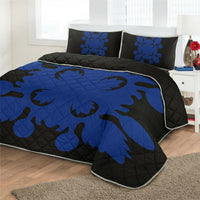 Hawaiian Royal Pattern Quilt Bed Set - Black And Blue - D2 Style - AH - Polynesian Pride