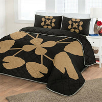 Hawaiian Royal Pattern Quilt Bed Set - Black And Gold - D3 Style - Polynesian Pride