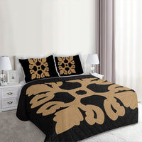 Hawaiian Royal Pattern Quilt Bed Set - Black And Gold - M1 Style - AH - Polynesian Pride