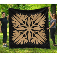 Hawaiian Royal Pattern Premium Quilt - Black And Gold - A3 Style - AH Gold - Polynesian Pride