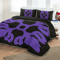 Hawaiian Royal Pattern Quilt Bed Set - Black And Purple - M1 Style - AH - Polynesian Pride