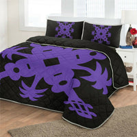 Hawaiian Royal Pattern Quilt Bed Set - Black And Purple - L2 Style - AH - Polynesian Pride