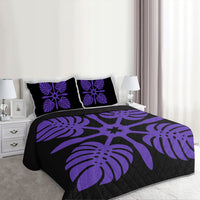 Hawaiian Royal Pattern Quilt Bed Set - Black And Purple - I3 Style - AH - Polynesian Pride