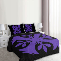 Hawaiian Royal Pattern Quilt Bed Set - Black And Purple - F3 Style - AH - Polynesian Pride