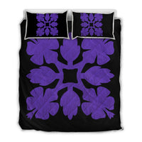 Hawaiian Royal Pattern Quilt Bed Set - Black And Purple - C1 Style - AH Art - Polynesian Pride