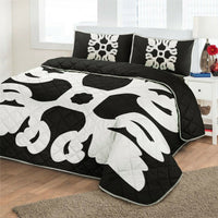 Hawaiian Royal Pattern Quilt Bed Set - Black And White - M1 Style - AH - Polynesian Pride