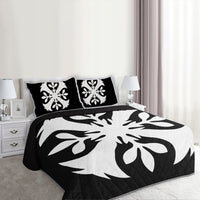 Hawaiian Royal Pattern Quilt Bed Set - Black And White - F3 Style - AH - Polynesian Pride