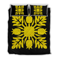 Hawaiian Royal Pattern Quilt Bed Set - Black And Yellow - N1 Style - AH Yellow - Polynesian Pride