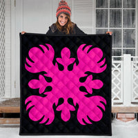 Hawaii Royal Pattern Premium Quilt - Black And Pink - O2 Style - AH - Polynesian Pride