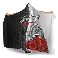 American Samoa Polynesian Custom Personalised Hooded Blanket - Coat Of Arm With Hibiscus White - Polynesian Pride