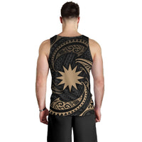 Nauru Polynesian Custom Personalised Men's Tank Top - Gold Tribal Wave - Polynesian Pride