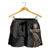 Northern Mariana Islands Polynesian Custom Personalised Women's Shorts - Gold Tribal Wave - Polynesian Pride