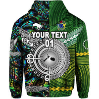 Custom New Zealand Cook Islands Hoodie Maori and Polynesian Together Paua Shell, Custom Text and Number LT8 - Polynesian Pride