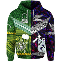 Custom New Zealand Cook Islands Hoodie Maori and Polynesian Together Purple, Custom Text and Number LT8 - Polynesian Pride