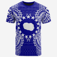 Cook Islands Polynesian T Shirt Cook Islands Flag Map Polynesian Tattoo Blue Unisex Blue - Polynesian Pride