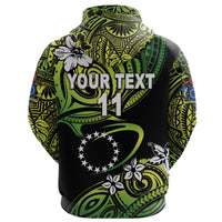 Custom Cook Islands Rugby Hoodie Unique Vibes Green, Custom Text and Number - Polynesian Pride