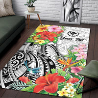 (Custom Personalised) Hawaii Hibiscus Kanaka Polynesia Area Rug - LT2 WHITE - Polynesian Pride