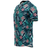 Hawaii Tropical Monstera Leaf Blue Baseball Jersey - Polynesian Pride