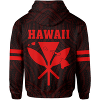 Polynesian King Kanaka Map Seal of Hawaii Zip Hoodie Red - Polynesian Pride