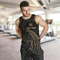 Samoa Polynesian Custom Personalised Men's Tank Top - Gold Tribal Wave - Polynesian Pride