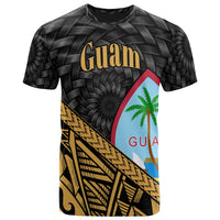 Guam T Shirt Gold Tapa Patterns With Bamboo Unisex Black - Polynesian Pride